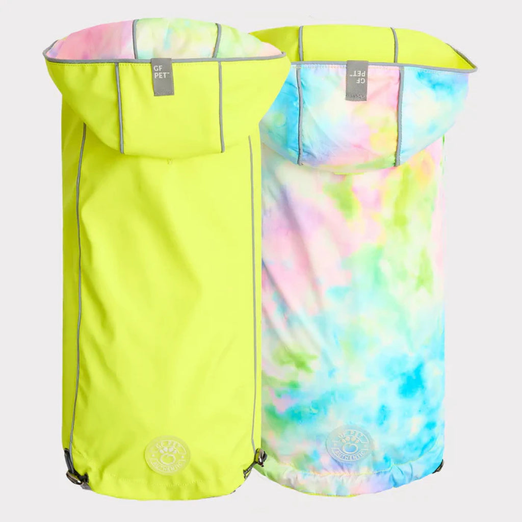 GF PET Reversible Dog Raincoat - Neon Yellow & Tie Dye - Medium