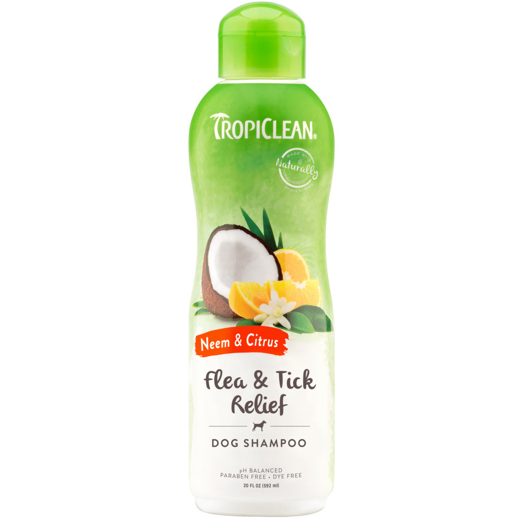 TropiClean Neem & Citrus Flea & Tick Relief Dog Shampoo, 20 oz - Itch Relief and Deep Cleaning