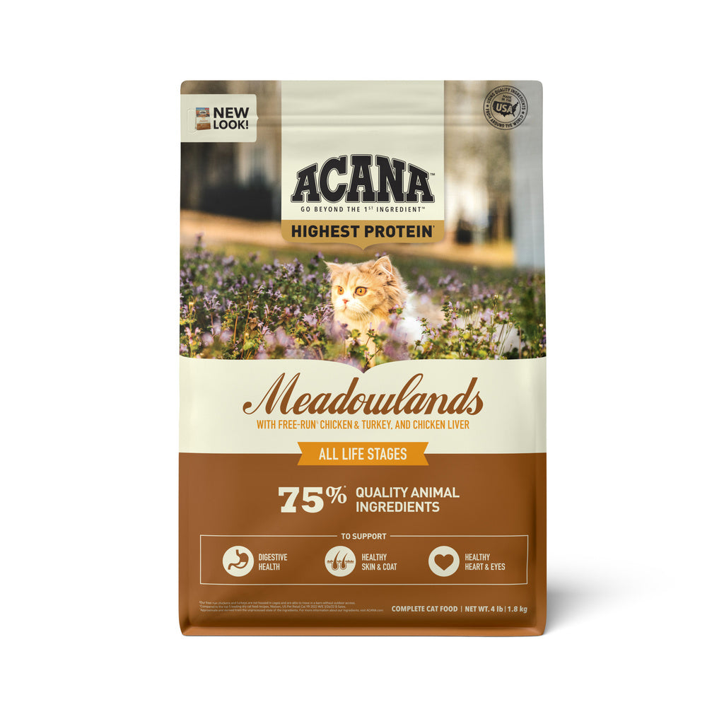 Acana Cat Grain-Free Meadowland Recipe - Dry Food with Chicken, Turkey & Fish - 4lb Bag