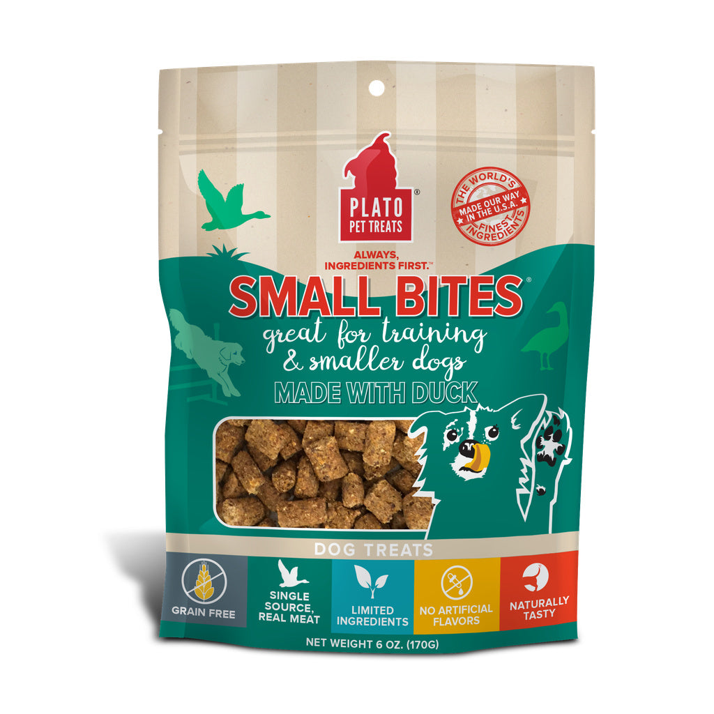 Plato Small Bites Duck Dog Treats - Grain-Free, Air-Dried, 6 oz