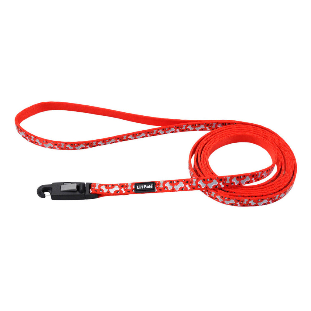 Coastal Li'l Pals Reflective Dog Leash - Red Bones & Triangles - 3/8" x 6'