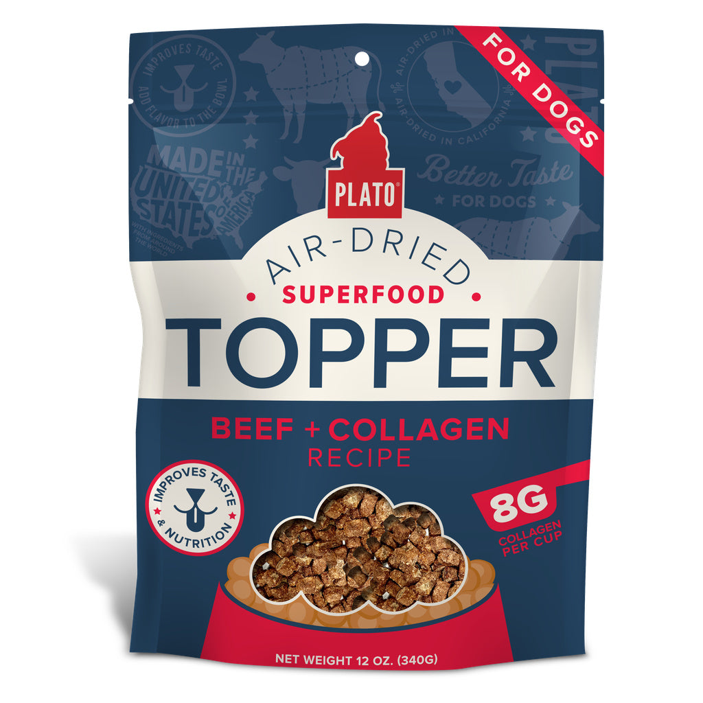 Plato Pet Treats Superfood Topper - Beef & Collagen Recipe, Air-Dried Dog Food, 12oz