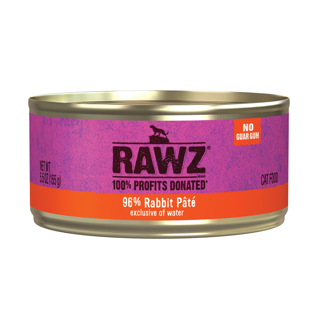 RAWZ 96% Rabbit Pate Wet Cat Food - Grain Free, High Protein, 5.5 oz Can