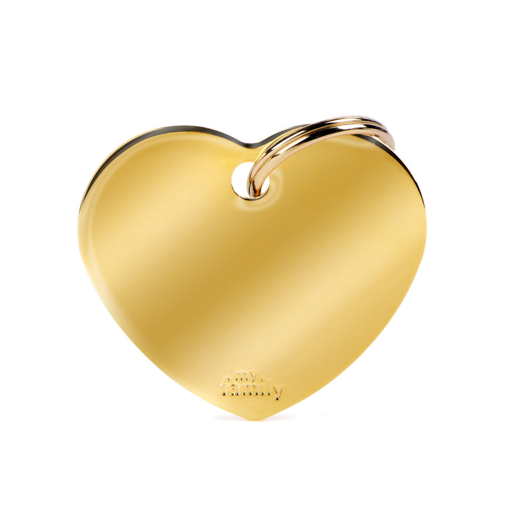 My Family Basic Big Heart ID Tag - Gold Plated Brass Pet Tag (Engravable)