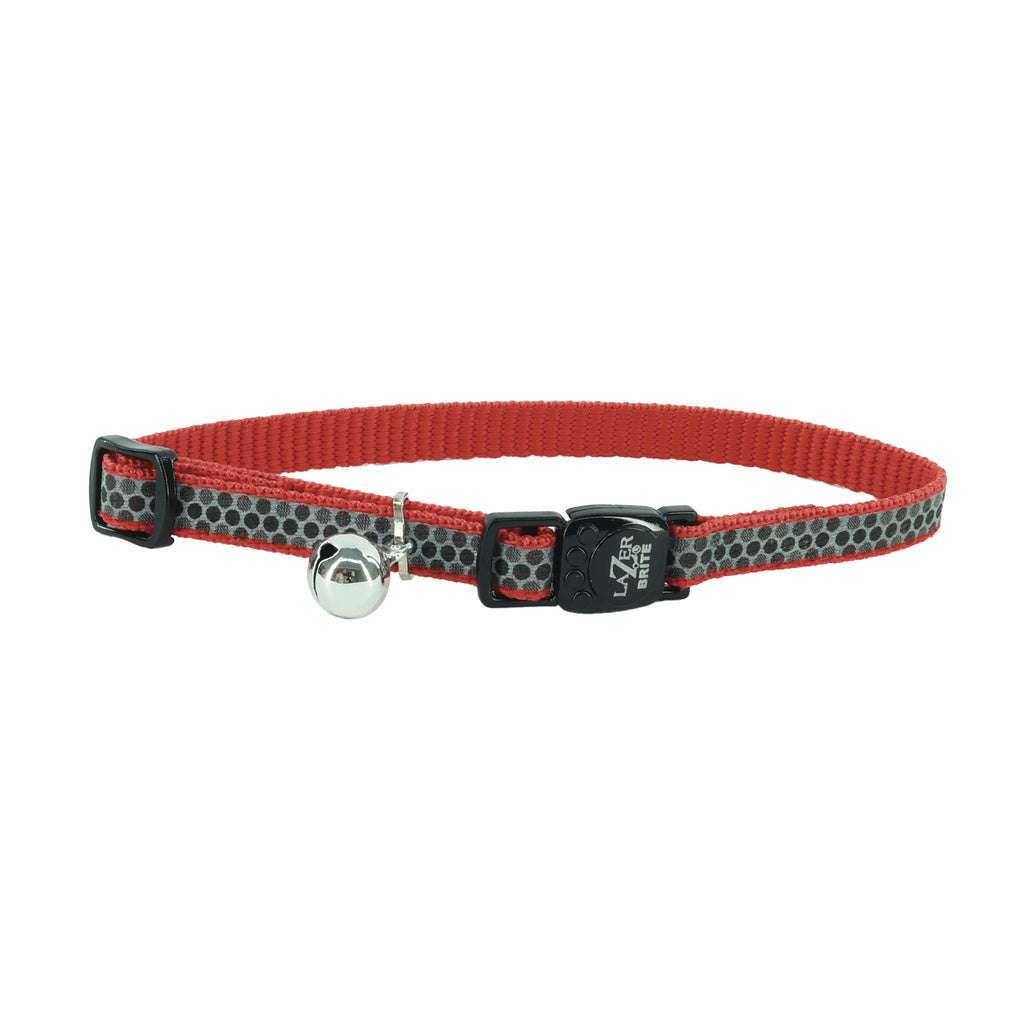 Coastal Lazer Brite Safety Cat Collar 3/8" 8-12" Red Bubbles, Reflective Breakaway