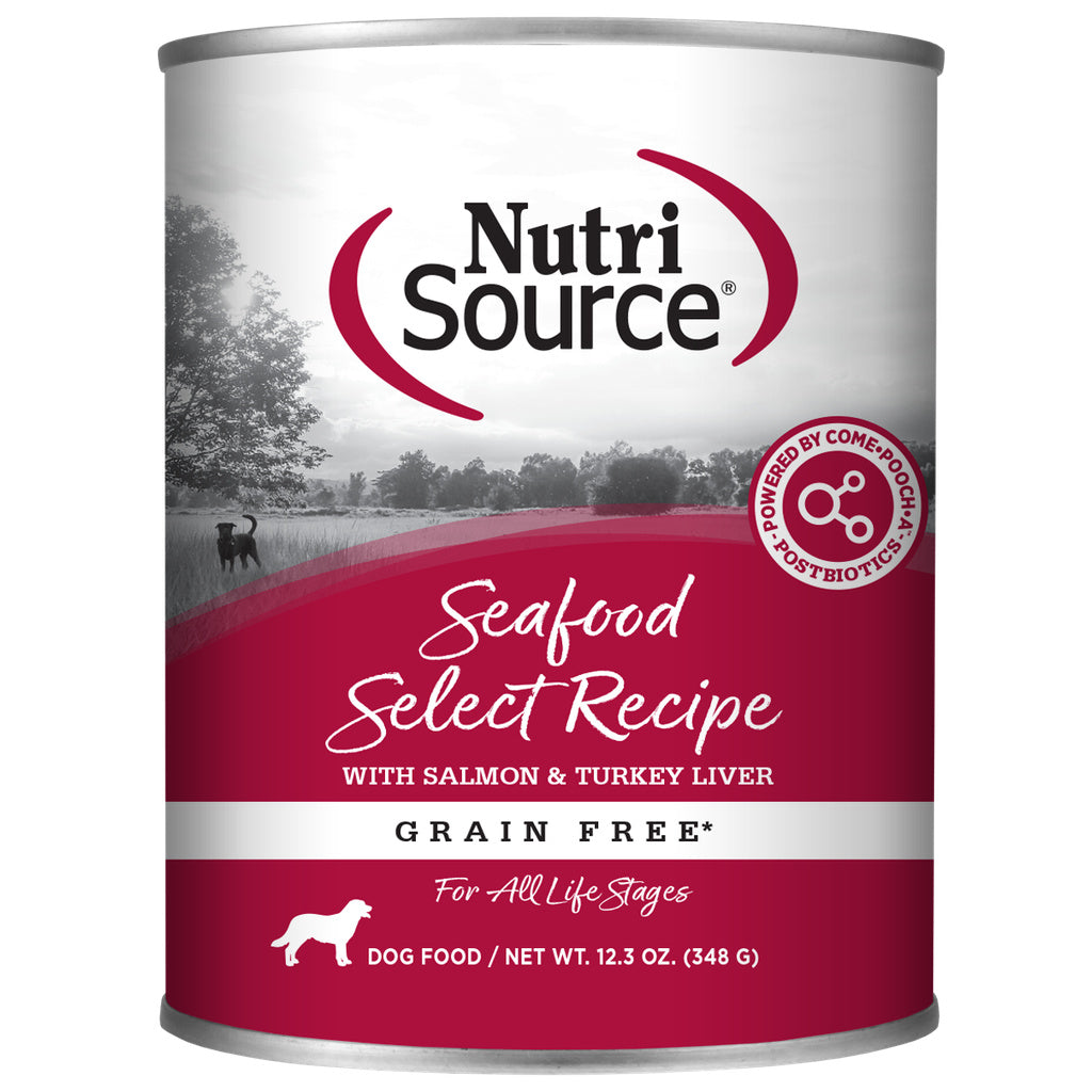 NutriSource Grain Free Seafood Select Wet Dog Food, 12.3 oz Can - All Life Stages Salmon Recipe