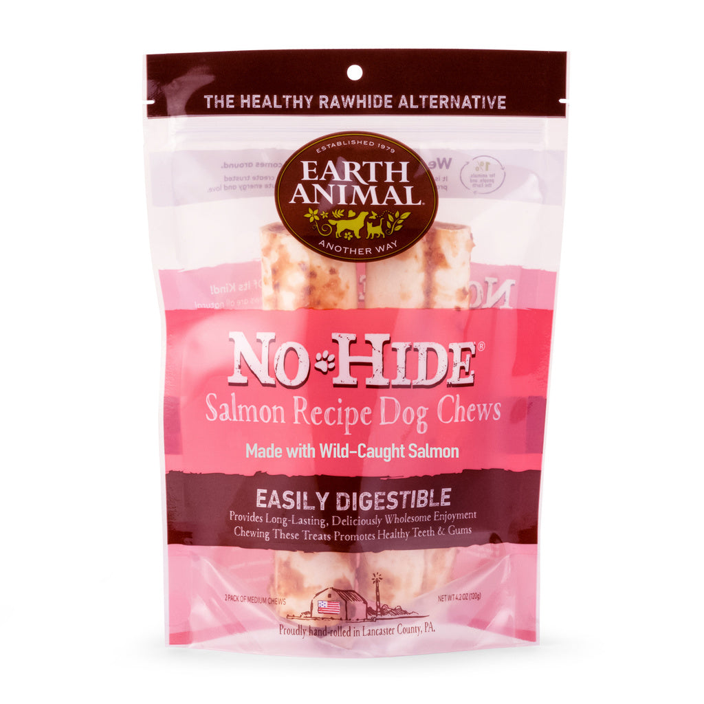 Earth Animal No Hide Salmon Dog Chews - 7 inch, 2 Pack - Medium Sized Dogs, Rawhide Alternative
