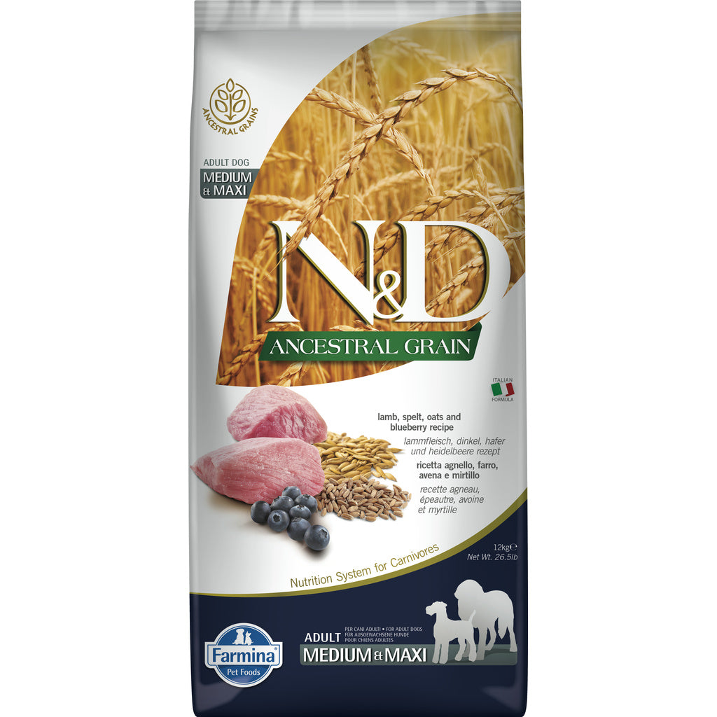 Farmina N&D Ancestral Grain Lamb & Blueberry Medium/Maxi Breed Dog Food, 26.4 lb Bag