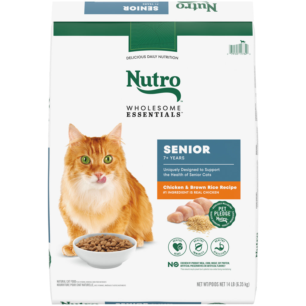 Nutro Wholesome Essentials Senior Indoor Dry Cat Food for Healthy Weight Chicken & Brown Rice  14 lb Bag