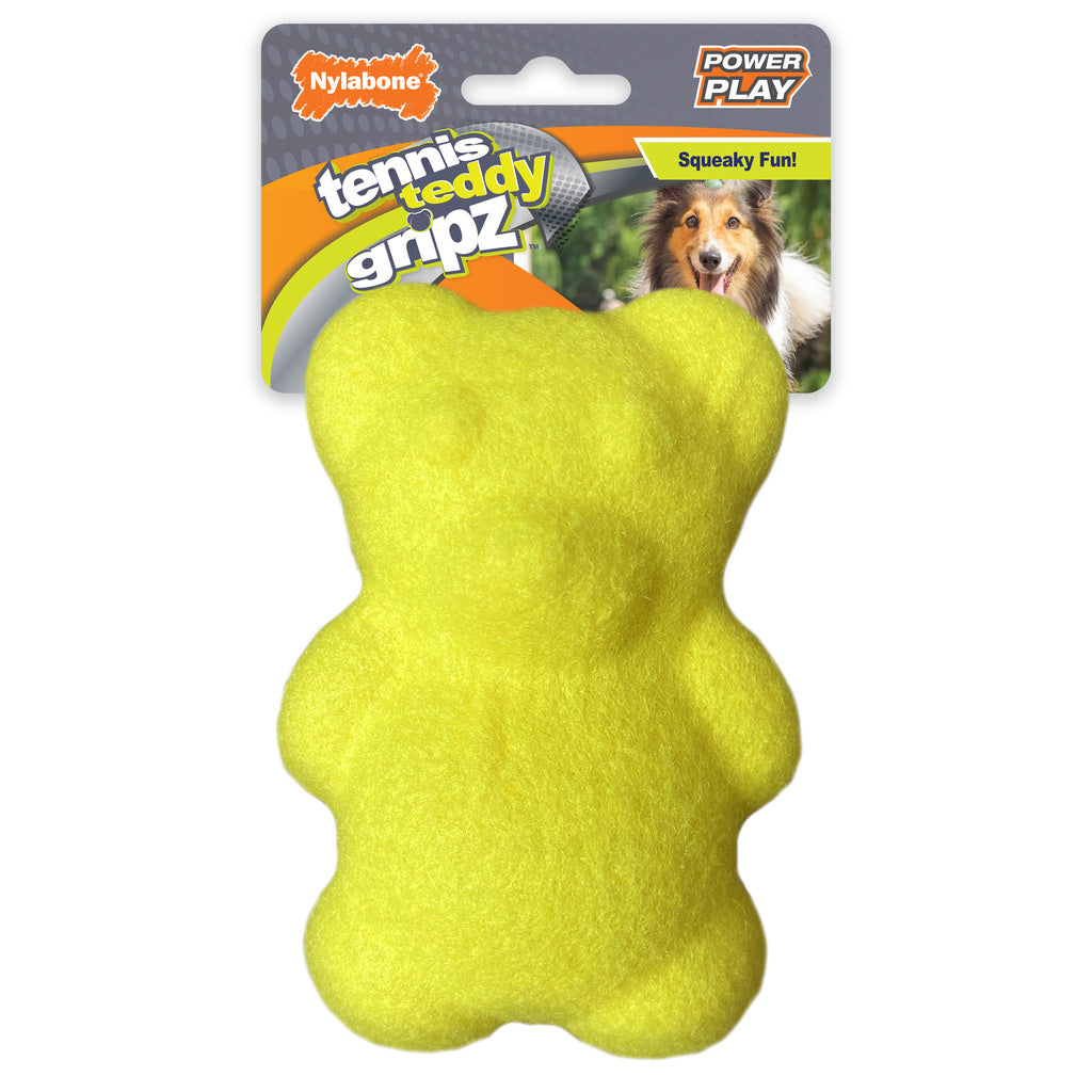 Nylabone Power Play Tennis Teddy Gripz Bear Dog Toy - Medium, Squeaky Fetch Toy