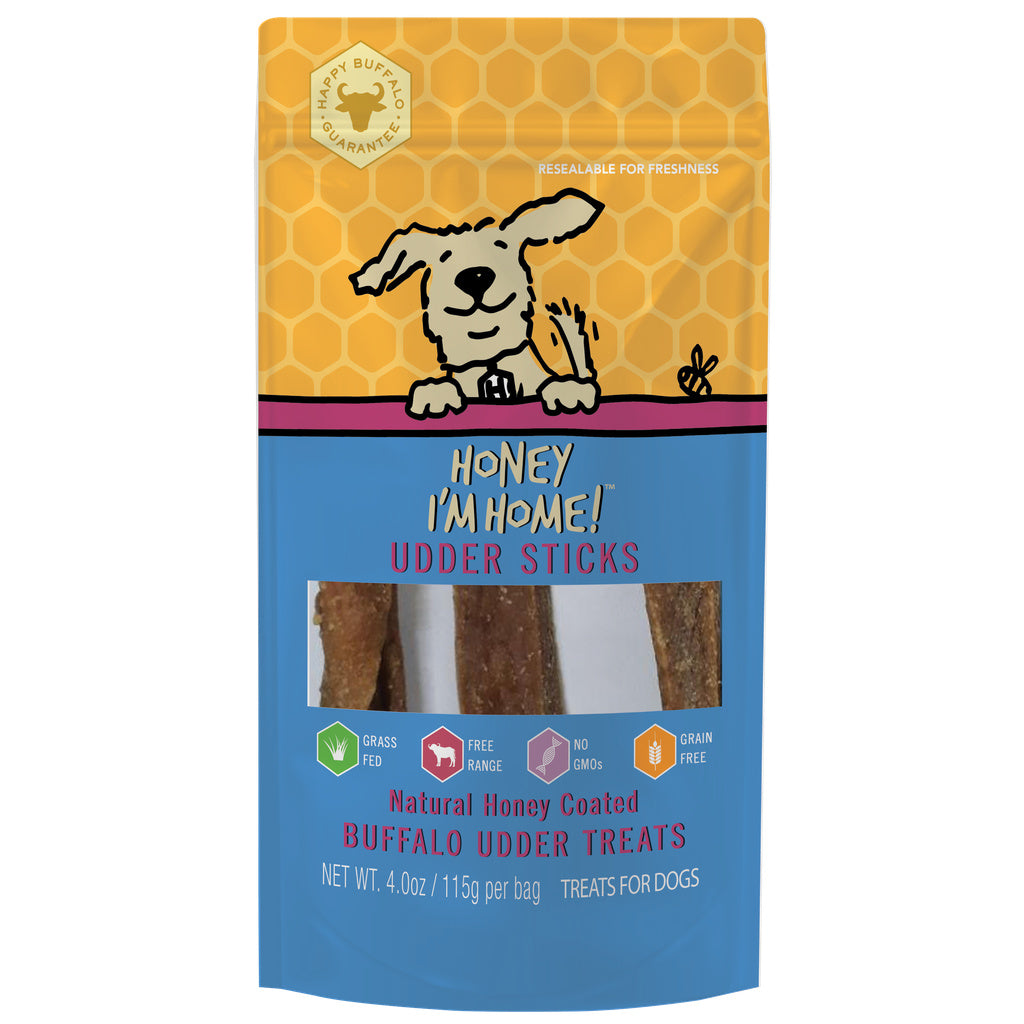 Honey I'm Home Buffalo Udder Sticks Dog Treats - 4 oz Crunchy, High-Protein Chews