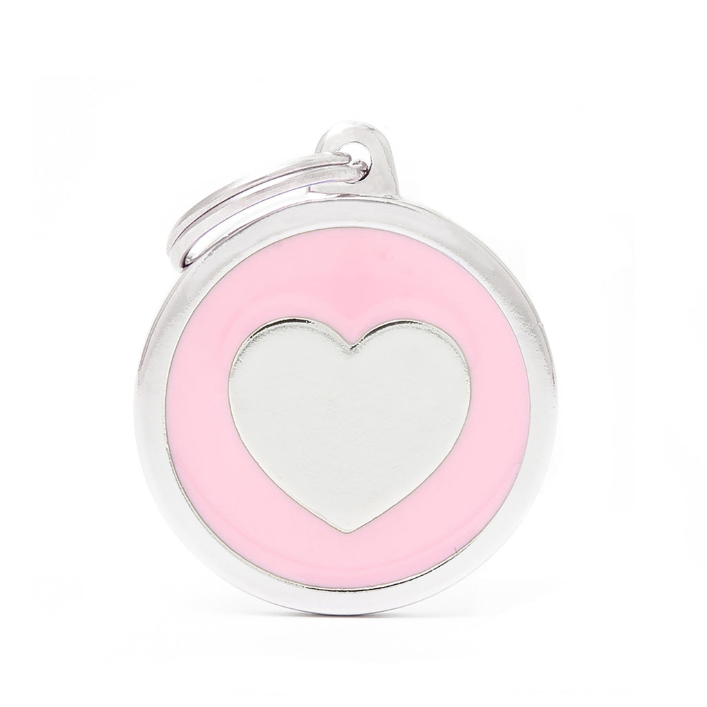 MyFamily Classic Circle Heart Pet ID Tag, Pink, Large - Engravable Dog/Cat Tag