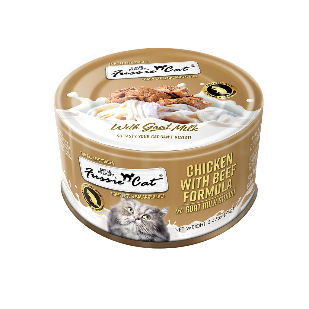 Fussie Cat Super Premium Chicken & Beef in Goat Milk Wet Cat Food, 2.47oz Can