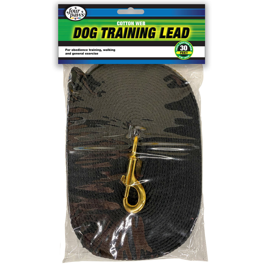 Four Paws Cotton Web Dog Training Lead, Black, 30 ft - Heavy Duty