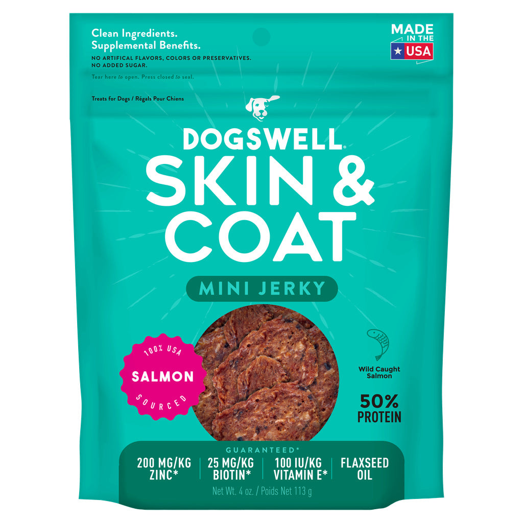 Dogswell Skin & Coat Mini Jerky Grain-Free Salmon Dog Treats - 4 oz Bag