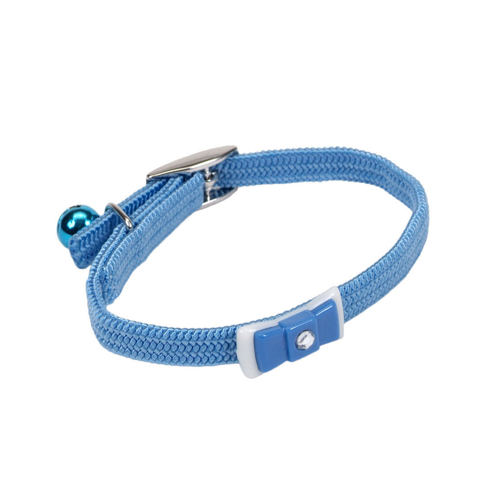 Coastal Li'l Pals Kitten Collar - Elastic, Jeweled Bow, Light Blue, 5/16" x 8" Safety Collar