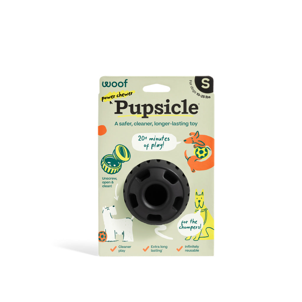 Woof Pupsicle Power Chewer Dog Toy - Small, Black, Durable Treat Dispenser for Aggressive Chewers