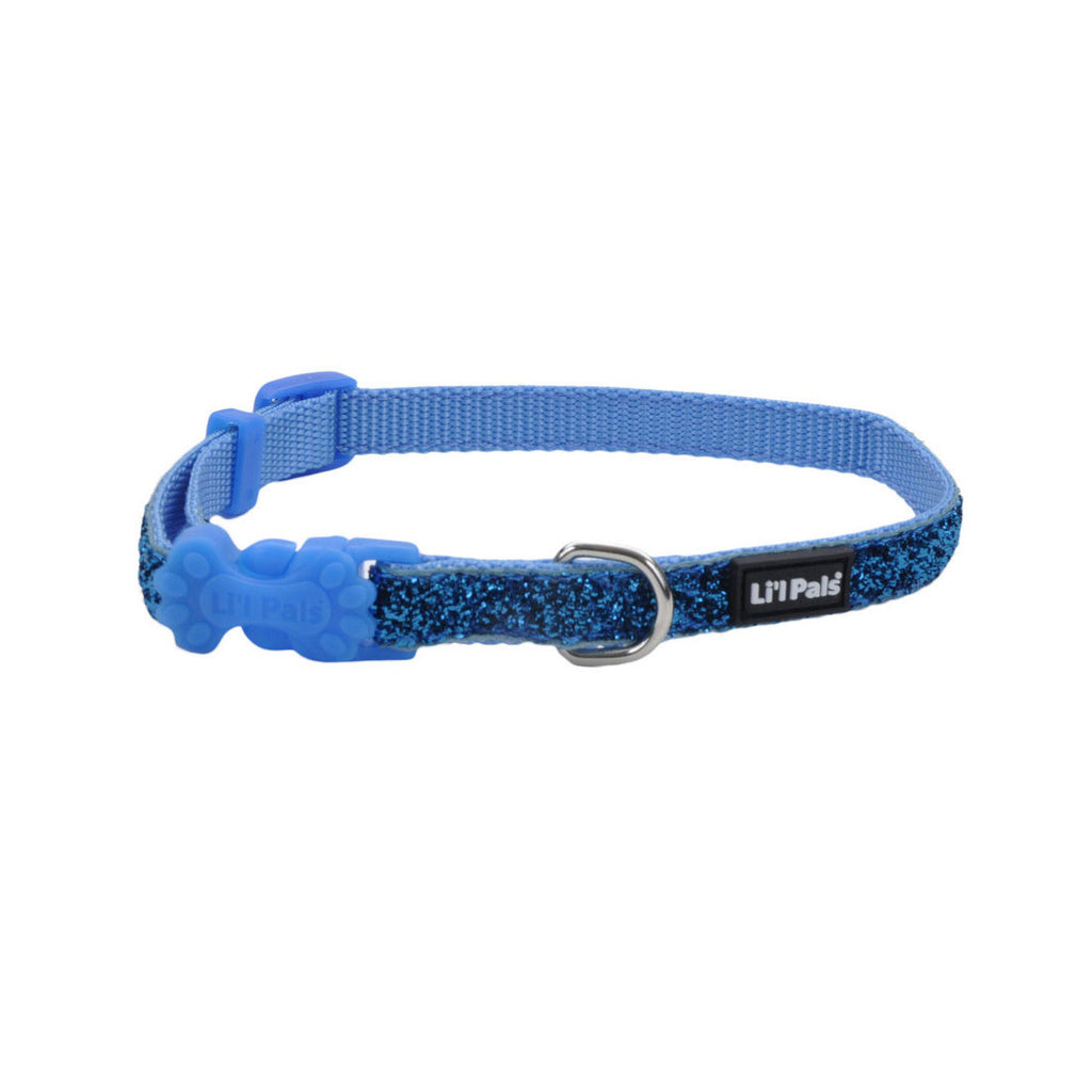 Coastal Lil Pals Dog Collar - Glitter Blue - Adjustable 8-12" - 3/8" Wide