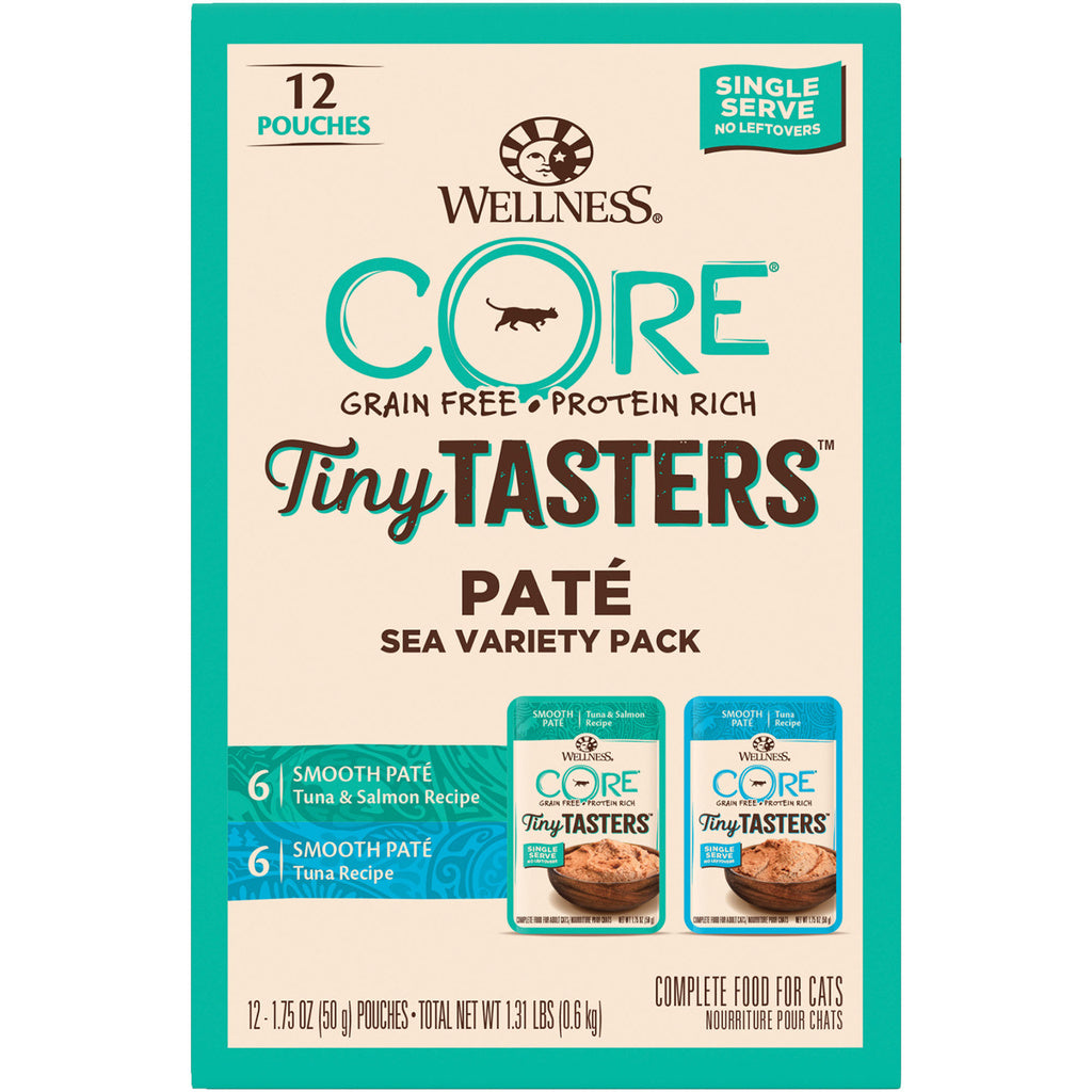 Wellness CORE Tiny Tasters Wet Cat Food, Seafood Variety Pack, 1.75 oz Pouches (Pack of 12)