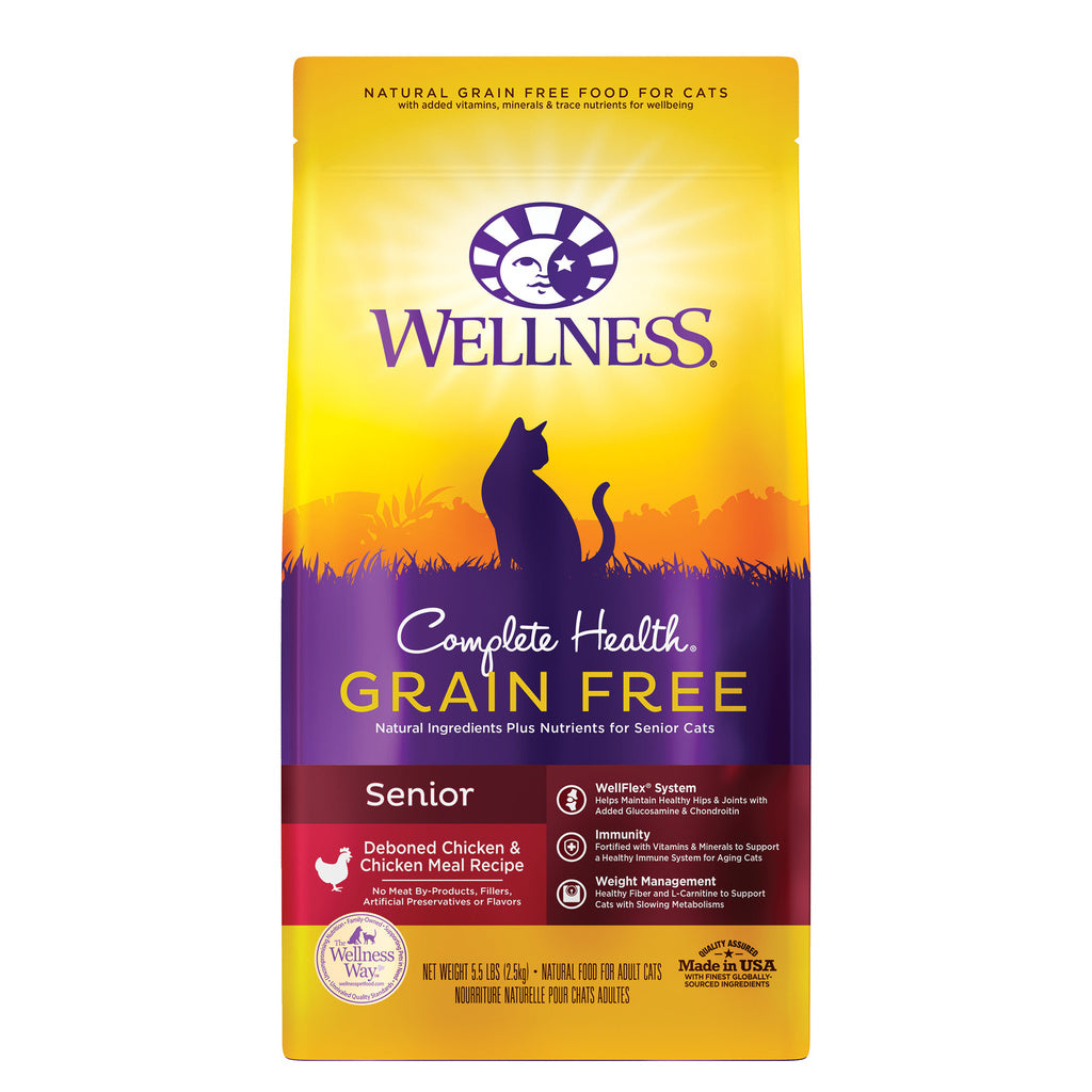 Wellness Complete Health Grain Free Senior Chicken Dry Cat Food, 5 lb 8 oz Bag