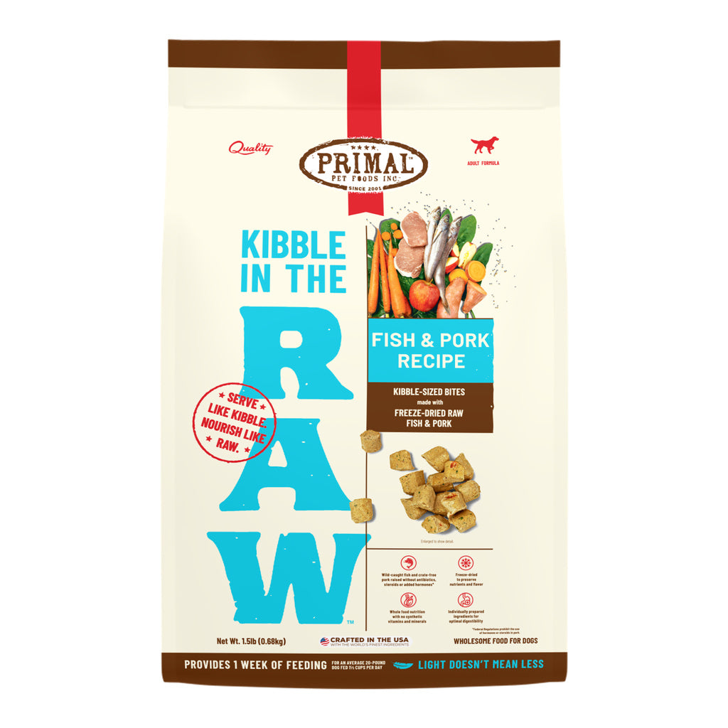 Primal Kibble in the Raw Dog Food - Fish & Pork Recipe - 1.5 lb Bag