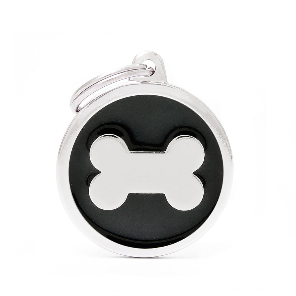 My Family Classic Large Black Circle with Bone Pet ID Tag