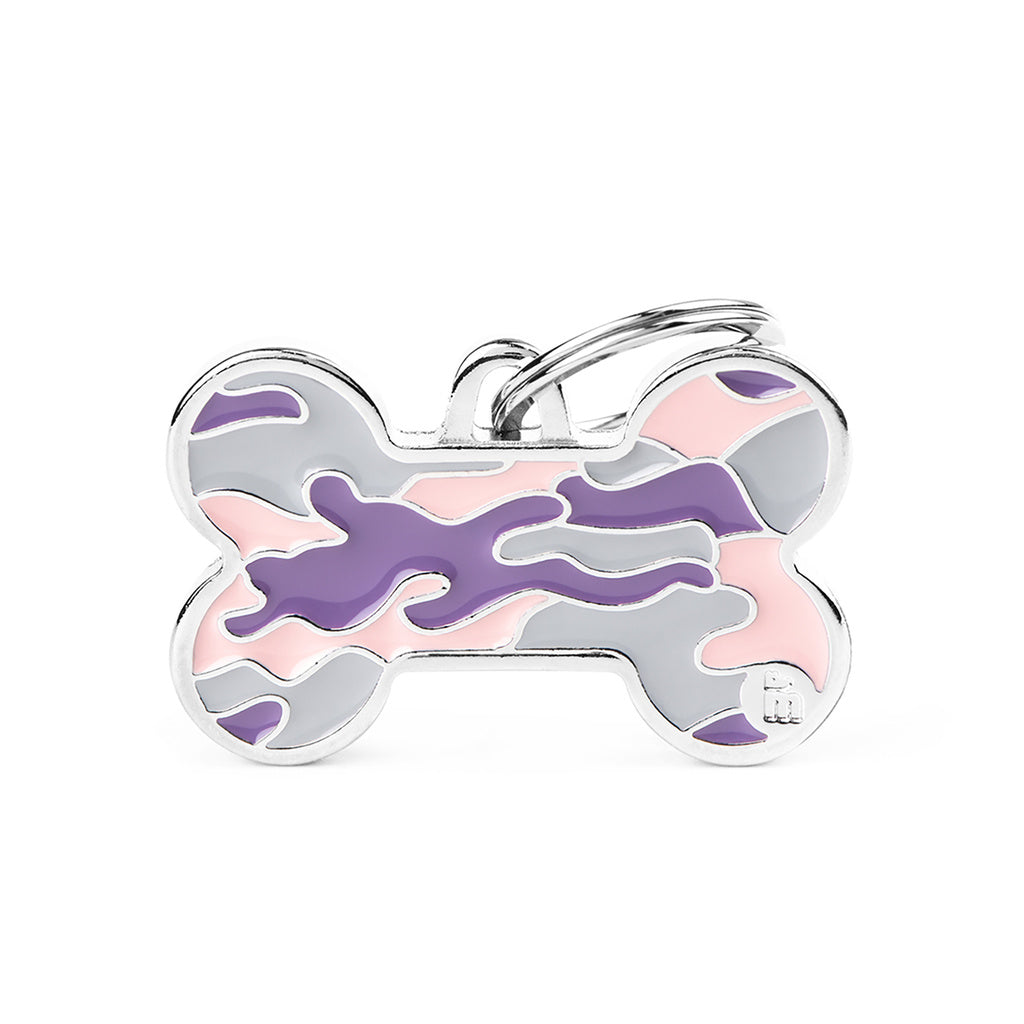 MyFamily Style Camouflage Bone Pet ID Tag, Pink, Large