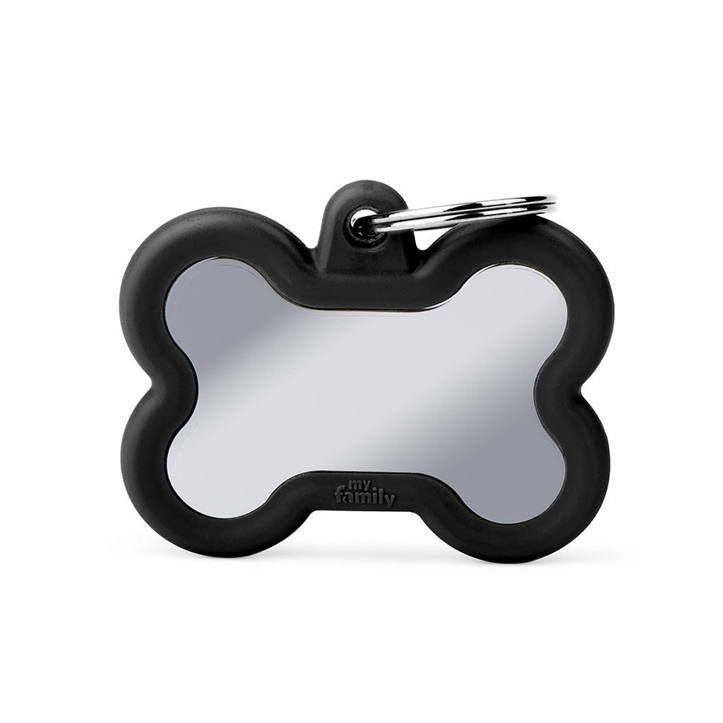 MyFamily Hushtag Big Bone Dog ID Tag, Black Chrome, Silent Pet Tag