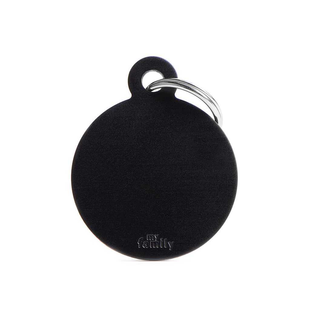MyFamily Basic Big Aluminum Black Circle Pet ID Tag - Large, Customizable