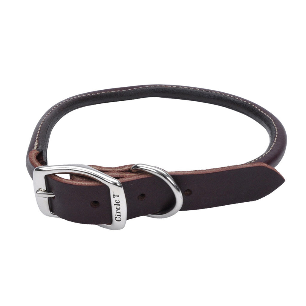 Coastal Circle T Latigo Leather Round Dog Collar 3/8" x 10" Brown