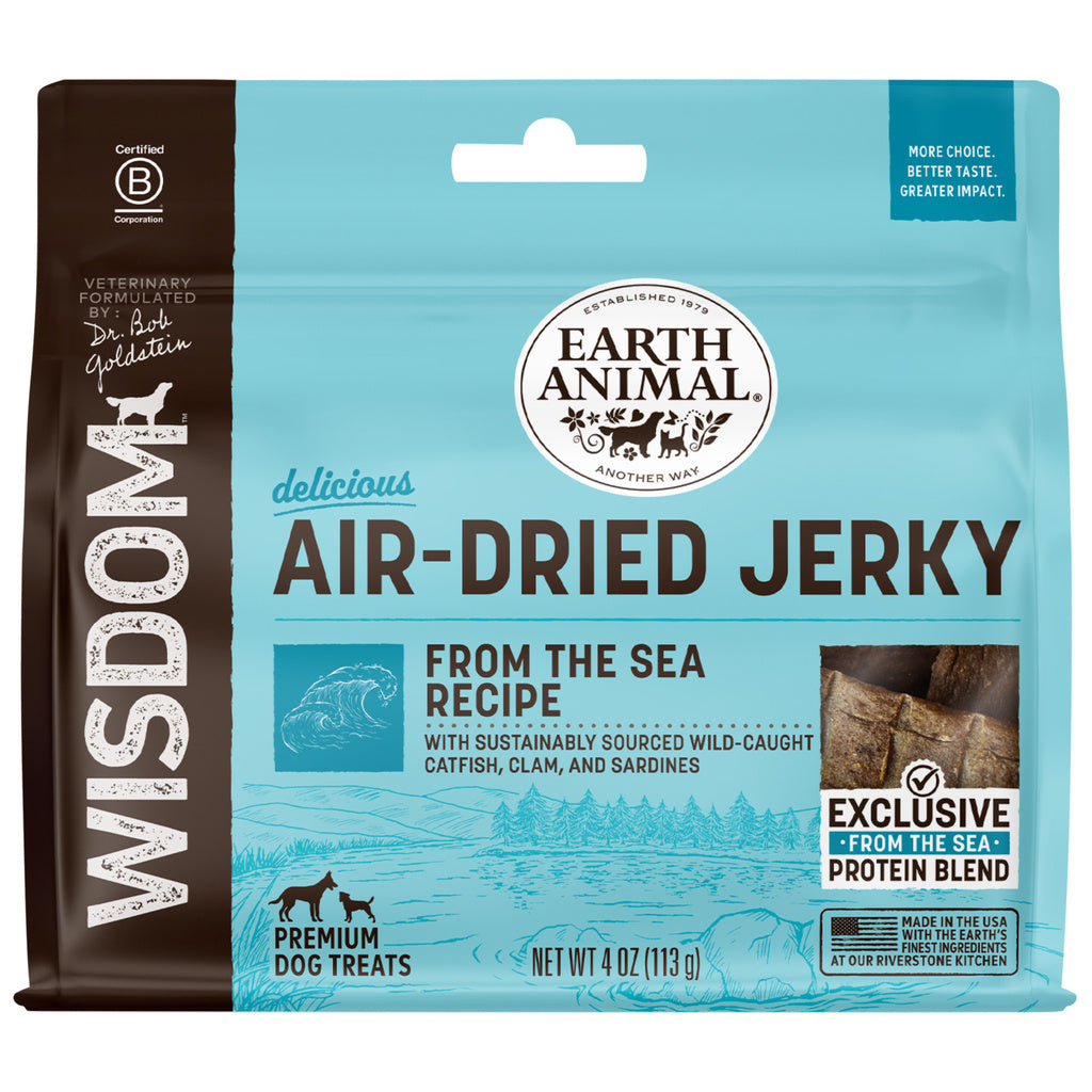 Earth Animal Wisdom Air-Dried Jerky from The Sea Recipe - Dog Treats, Natural Fish Jerky Strips, 4 oz
