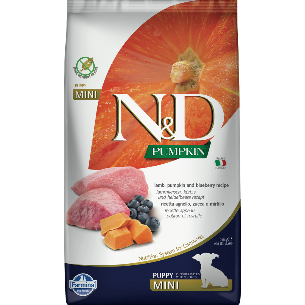 Farmina N&D Pumpkin Puppy Mini - Lamb, Blueberry & Pumpkin, Grain-Free (5.5 lb / 2.5kg)