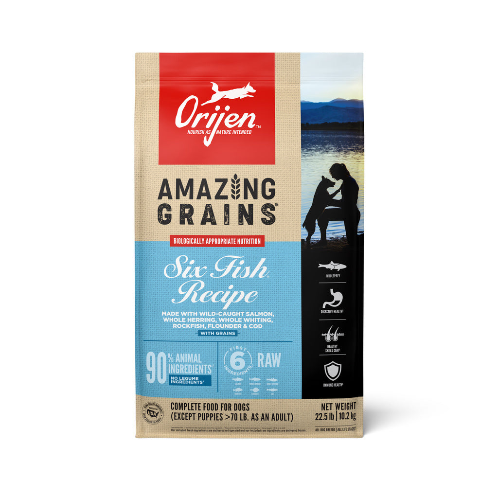ORIJEN Amazing Grains Six Fish Dry Dog Food, 22.5 lb Bag, High Protein Recipe