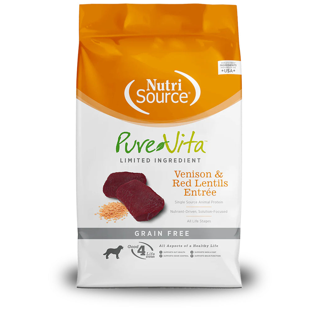 NutriSource Pure Vita Grain Free Venison & Red Lentils Dry Dog Food, 12 lb Limited Ingredient Diet