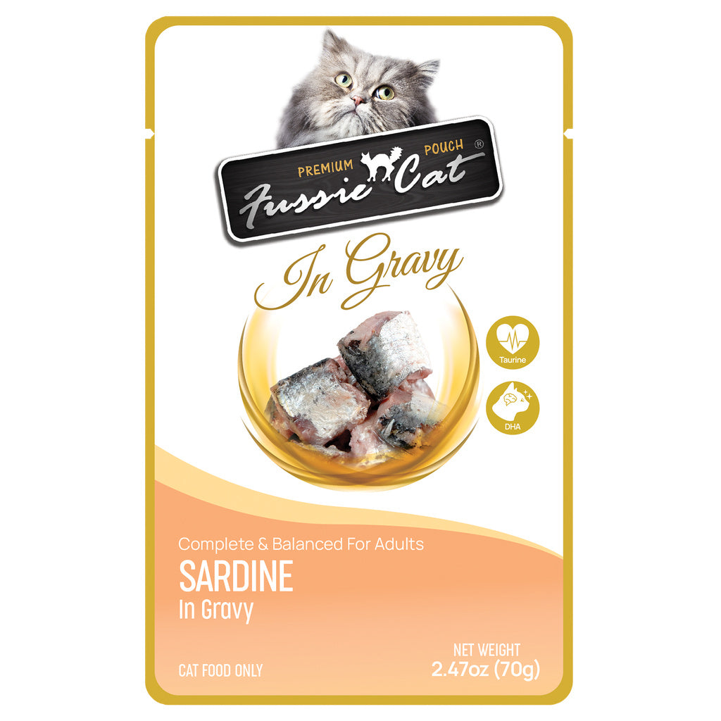 Fussie Cat Premium Sardine in Gravy Cat Food Pouch, 2.47 oz
