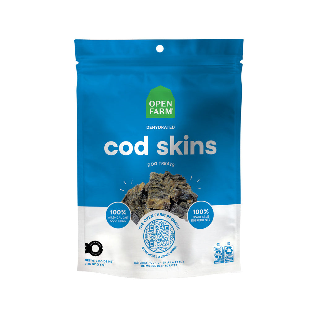 Open Farm Dehydrated Cod Skins Dog Treats, 2.25 oz - Single Ingredient, Grain-Free, Wild-Caught Cod