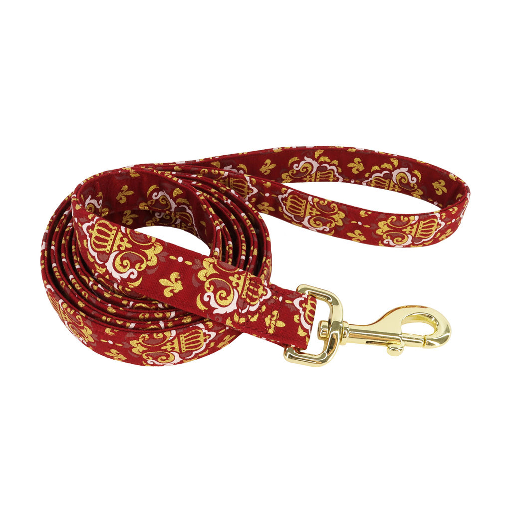 Coastal Accent Metallic Dog Leash 6ft x 1in Burgundy Crowns