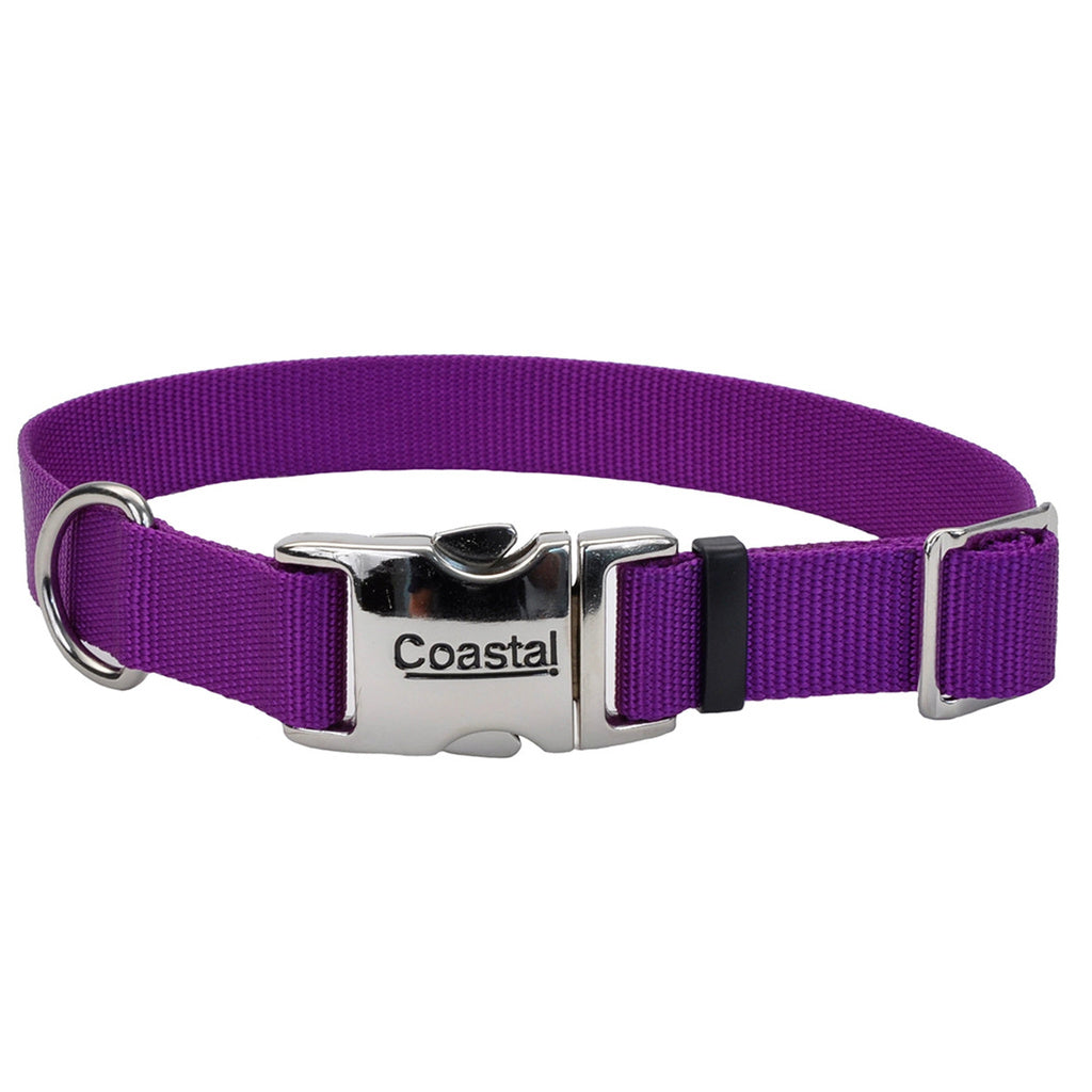 Coastal Adjustable Dog Collar, Metal Buckle, Purple, Medium, 3/4" x 14"-20"