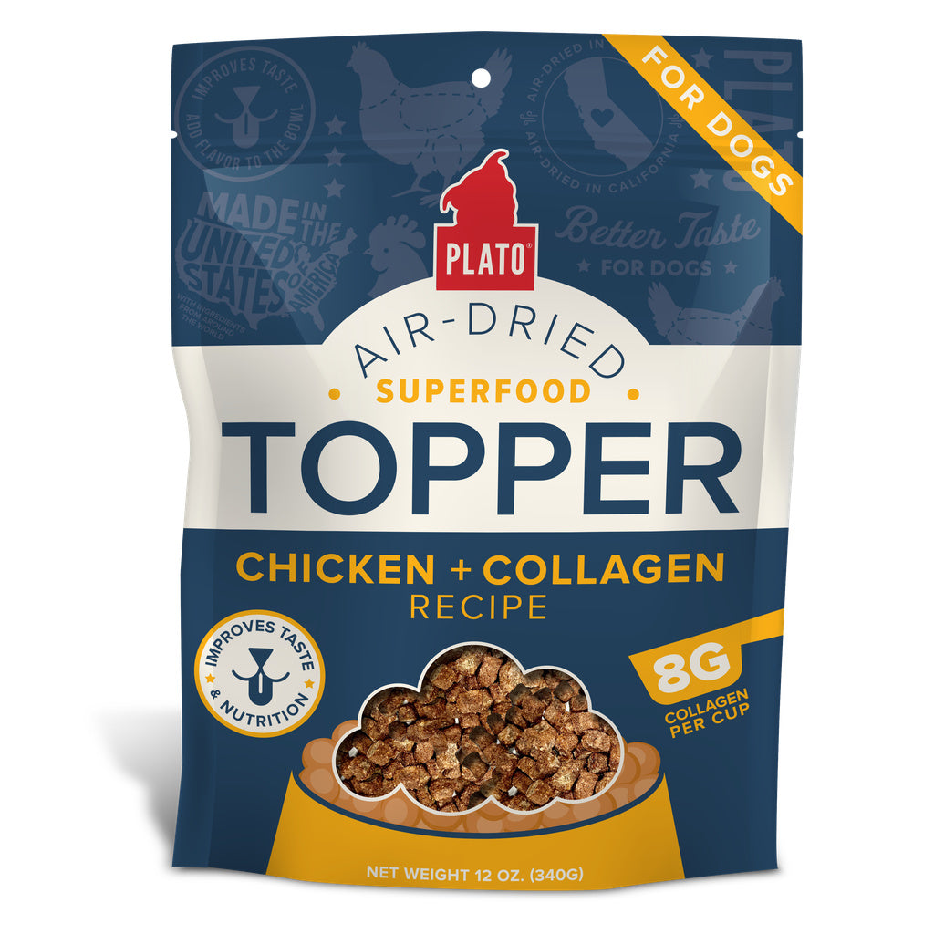 Plato Pet Treats Superfood Dog Food Topper - Air-Dried Chicken & Collagen Recipe - 12oz