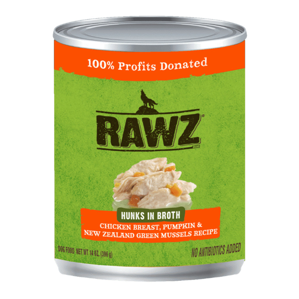 Rawz Hunks in Broth Chicken, Pumpkin, & New Zealand Green Mussel Dog Food - 10oz Can