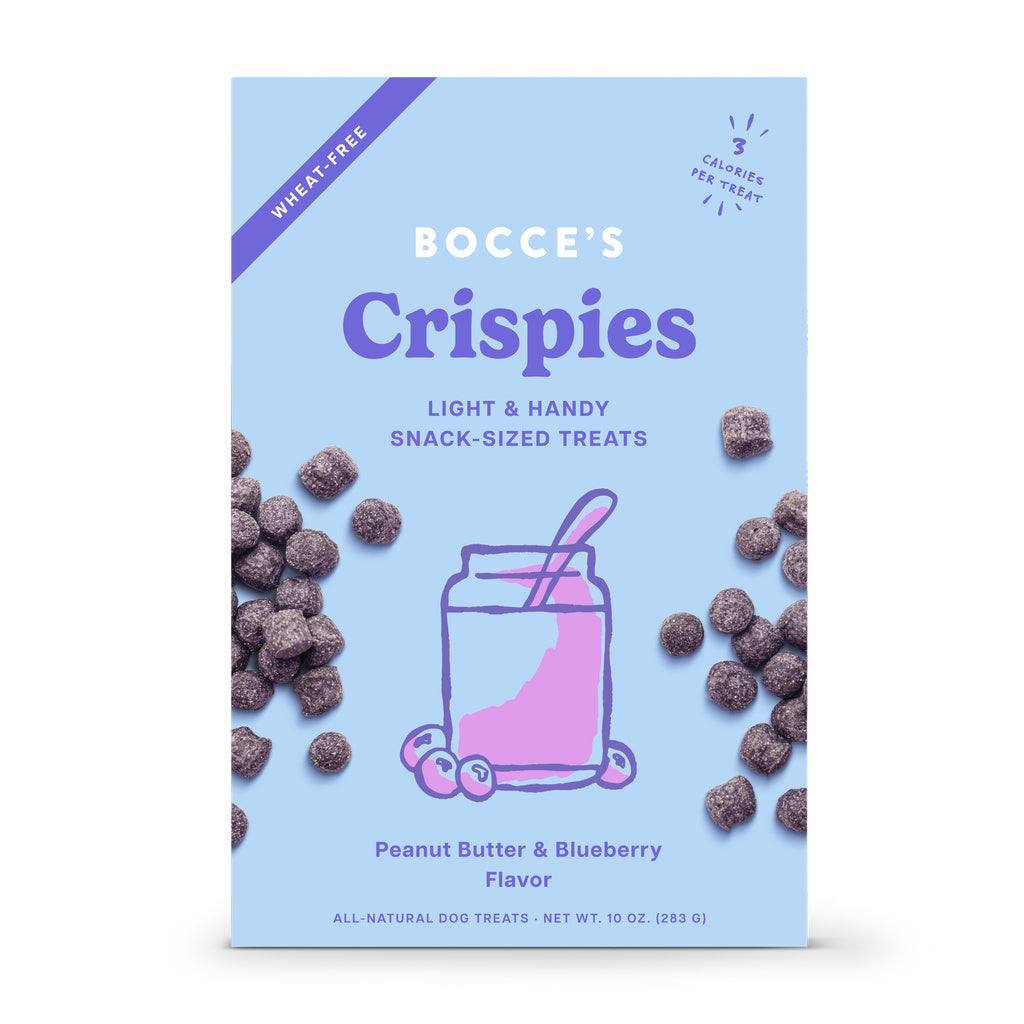 Bocce's Bakery Crispies Dog Treats - Peanut Butter & Blueberry Flavor, 10 oz Bag - Low Calorie, Wheat-Free