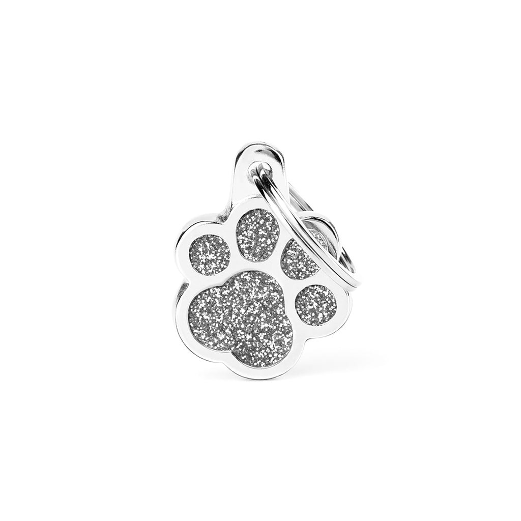 MyFamily Shine Grey Glitter Paw Pet ID Tag