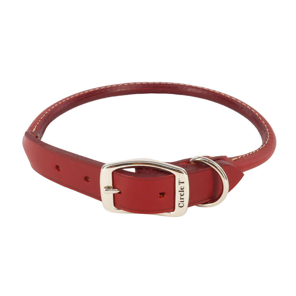 Circle T® Oak Tanned Leather Round Dog Collar, Red, Small - 3/8" x 12"