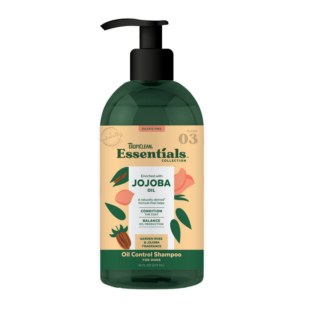 TropiClean Essentials Jojoba Oil Dog Shampoo - 16 oz, Oil Control & Conditioning