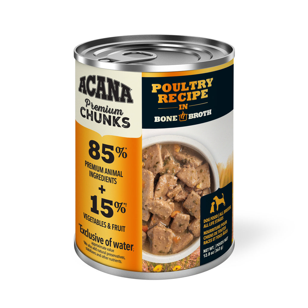Acana Premium Chunks Poultry Recipe in Bone Broth Wet Dog Food, 12.8 oz Grain-Free