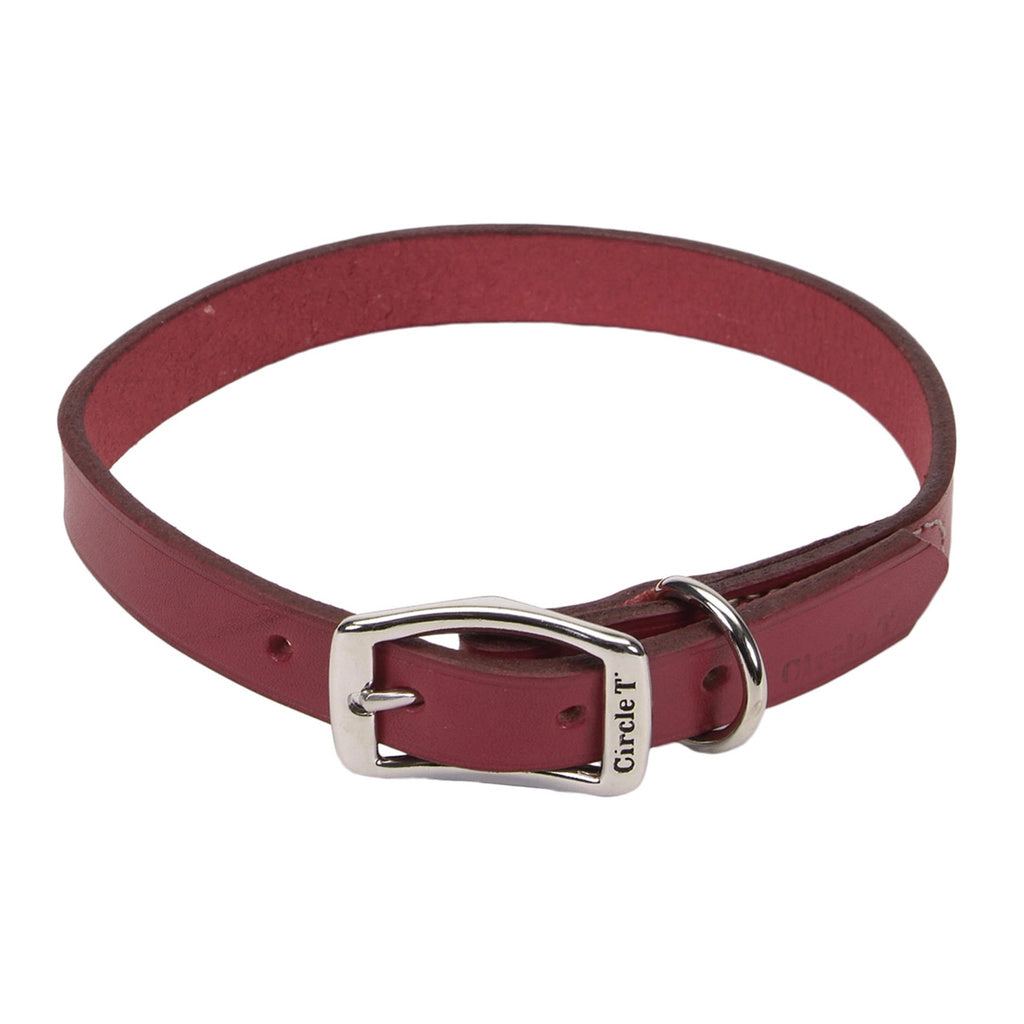Circle T® Oak Tanned Leather Town Dog Collar, Red, Medium - 3/4" x 18"