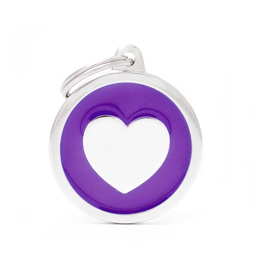 MyFamily Classic Large Circle Pet ID Tag with Heart - Purple