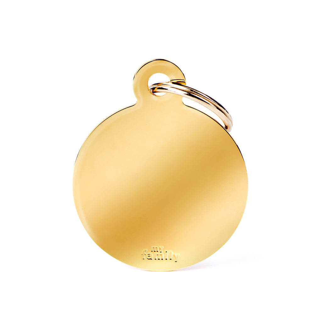 MyFamily Basic Big Round Brass Pet ID Tag - Gold-Plated, Large Circle Dog Tag