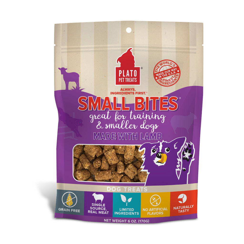 Plato Small Bites Lamb Dog Treats - Grain-Free, Air-Dried, Training Treats - 6oz Bag