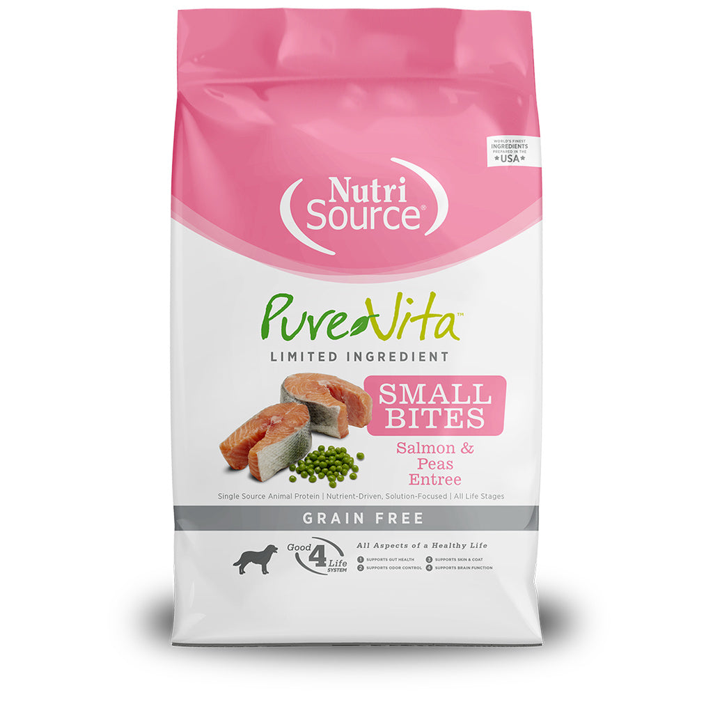NutriSource PureVita LID Grain-Free Small Bites Salmon & Peas Dry Dog Food, 4 lb